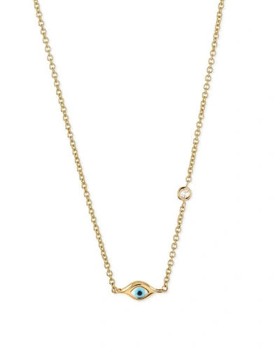 Sydney Evan 14k Gold Evil Eye Necklace With Single Diamond In Yellow Gold