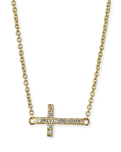 Sydney Evan Small Gold Pave Diamond Cross Necklace In Yellow Gold