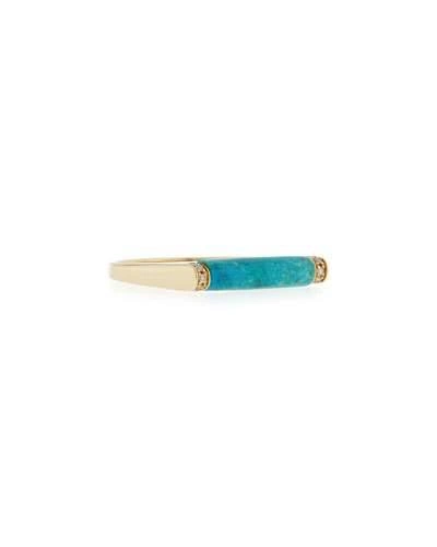 Sydney Evan Turquoise Bar Ring With Diamond Trim In Yellow Gold