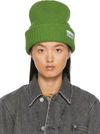 Ganni Logo-patch Recycled Wool-blend Beanie Hat In Green