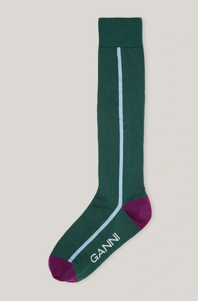 Ganni Merino Wool Blend Knee High Socks In Posy Green