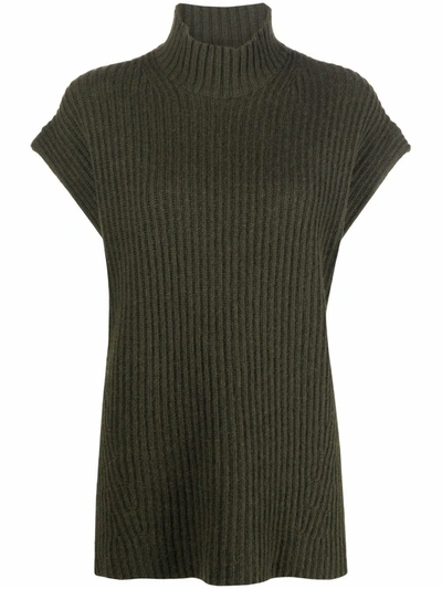 Ganni Ribbed-knit Recycled Wool-blend Sweater Vest In Green