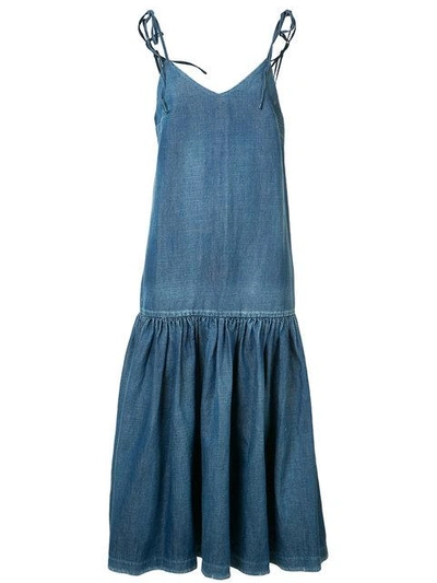Co Tie-shoulder Denim Midi Dress, Blue