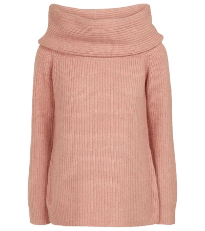 Altuzarra Sienna Off-the-shoulder Mélange Merino Wool-blend Sweater In Light Pink