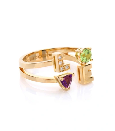 Delfina Delettrez Love 18kt Yellow Gold Peridot, Amethyst And Diamond Ring In Gold Multi