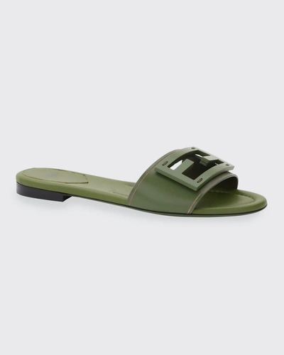 Fendi Ff Tube Medallion Flat Sandals In Verde
