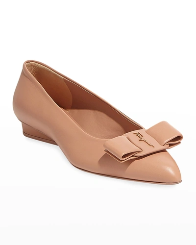 Ferragamo Viva 20 Pointed Vara Bow Ballerina Flats In Blush Nappa