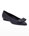 Ferragamo Viva 20 Pointed Vara Bow Ballerina Flats In Navy Nappa