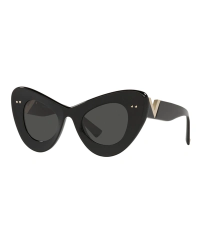 Valentino Cat-eye Acetate Sunglasses W/ V Temples In Black