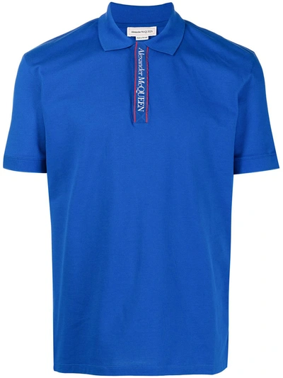 Alexander Mcqueen Logo-print Cotton Polo Shirt In Navy