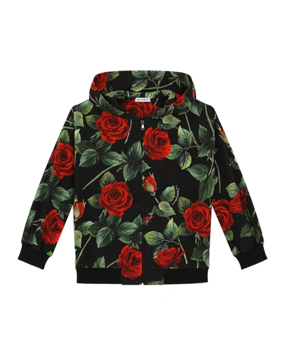 Dolce & Gabbana Kids' Girl's Rose-print Track Hooded Jacket In Hn2zo Rose Print