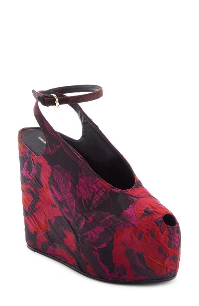 Dries Van Noten Floral-print Wedge Peep-toe Platform Sandals In Fuchsia