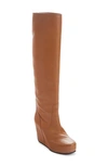 Dries Van Noten 105mm Tall Leather Wedge Platform Boots In Camel