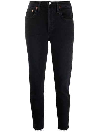 Re/done Mid-rise Ankle Crop Jeans In Jet Blue Black