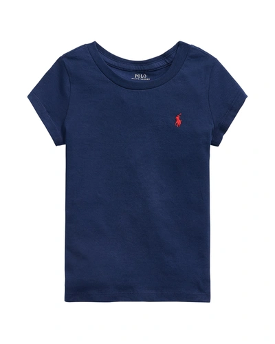 Ralph Lauren Kids' Girl's Logo Embroidered T-shirt In Blue