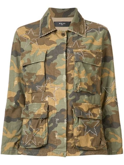 Amiri Camouflage Print Jacket In Green