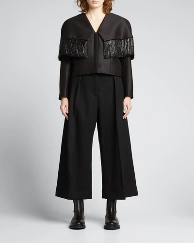 Loewe Fringed Cropped Wool-blend Bolero Jacket In Black