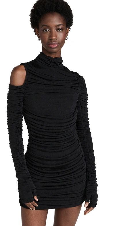 Aliétte Ruched Cold-shoulder Mini Dress In Black