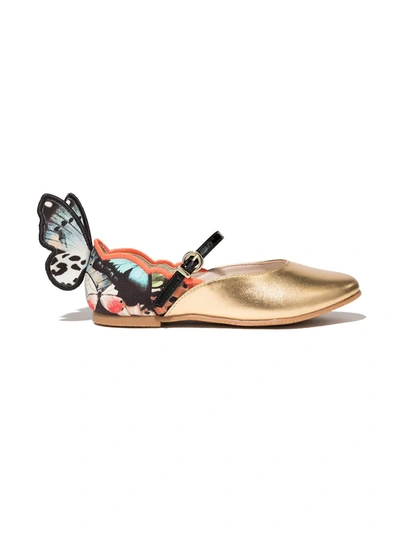 Sophia Webster Kids' Girl's Chiara Metallic Butterfly-wing Mary Jane Flats, Newborn-12m In Gold Melange