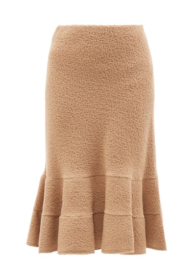 Chloé Fluted-hem Camel Wool-blend Skirt In Light Wood