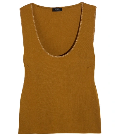 Atlein Brown Topstiched Jersey Tank