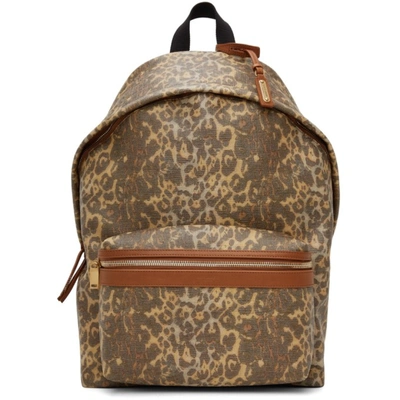 Saint Laurent City Leather-trimmed Canvas Backpack In Brown