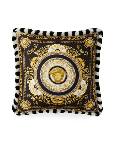 Versace Medusa Gala Reversible Square Pillow, 17.71"sq. In White/gold