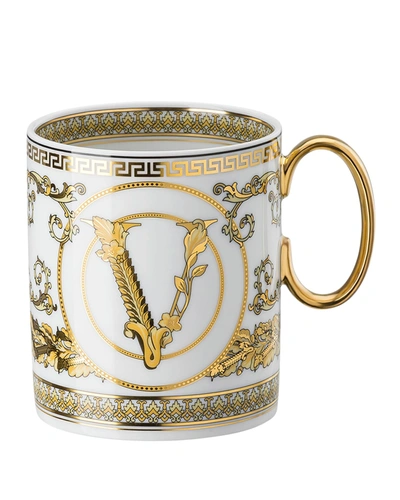 Versace Virtus Gala White Mug With Handle In Gold