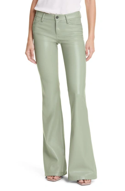 Alice And Olivia Marshall Vegan Leather High-rise Bell-bottom Pants In Sage