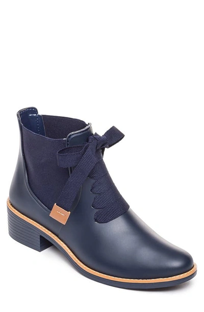 Bernardo Lacey Lace-up Short Rain Booties In Navy Pvc