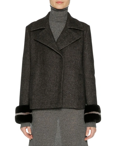 Agnona Wool-cashmere Peacoat With Mink Fur Cuffs In Gray/black
