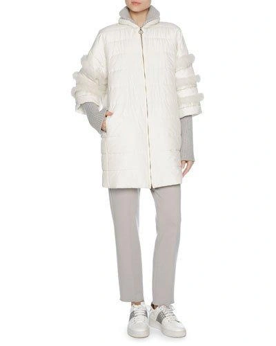Agnona Puffer Jacket With Fox Fur Trim In White