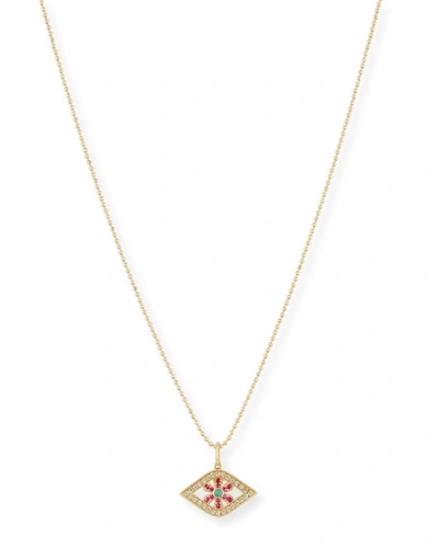 Sydney Evan Turquoise & Ruby Flower Evil Eye Pendant Necklace In Yellow Gold