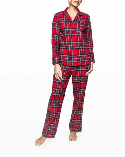 Petite Plume Cotton Imperial Tartan Flannel Pajama Set In Red