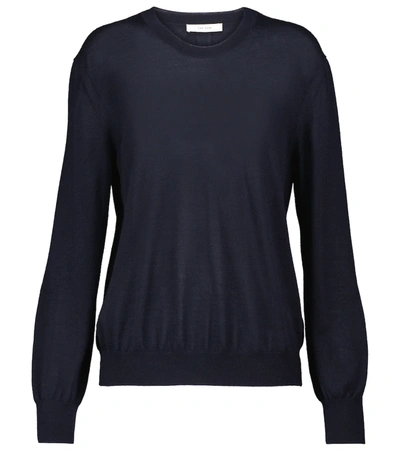 The Row Islington Long-sleeve Cashmere Top In Dark Navy