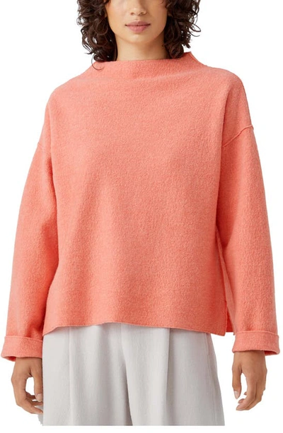Eileen Fisher Funnel-neck Boiled Wool Box Top In Sorbet