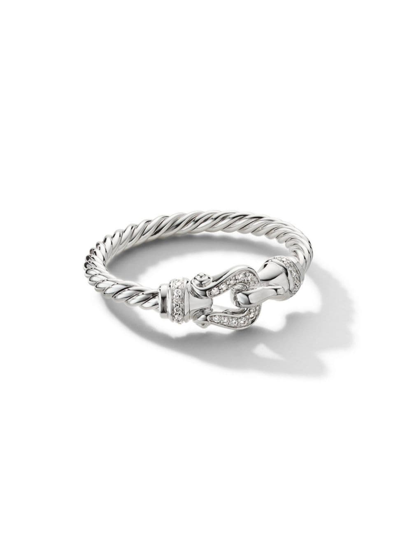 David Yurman Petite 2mm Buckle Ring In 18k White Gold With Diamonds