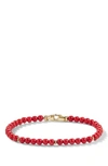 David Yurman 14k Yellow Gold Spiritual Beads Bracelet With Dyed Sea Bamboo In Red/gold