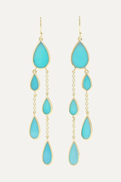 Ippolita 18k Polished Rock Candy Multi-pear 2-chain Drop Earrings In Turquoise In Gold