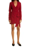Cinq À Sept Sierra Wrap-effect Bow-embellished Crepe Mini Dress In Cranberry