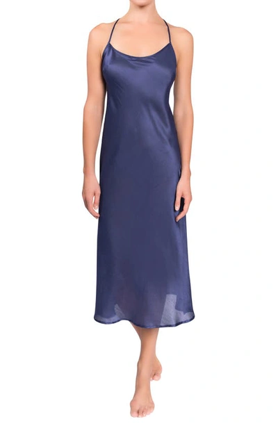 Everyday Ritual Sloan T-back Satin Nightgown In Sapphire