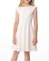 Un Deux Trois Kids' Girl's Textured Cap Sleeve Dress In Teal Blue