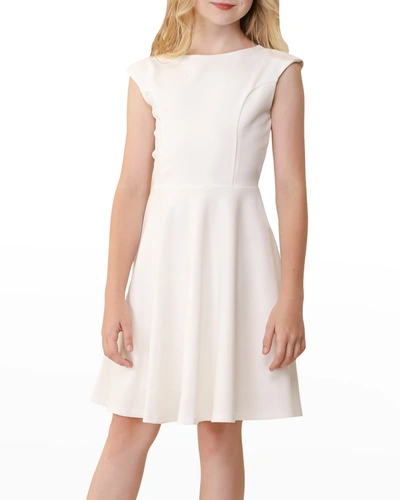 Un Deux Trois Kids' Girl's Textured Cap Sleeve Dress In Teal Blue