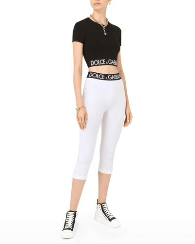 Dolce & Gabbana Next Cropped T-shirt With Branded Elastic In Nero
