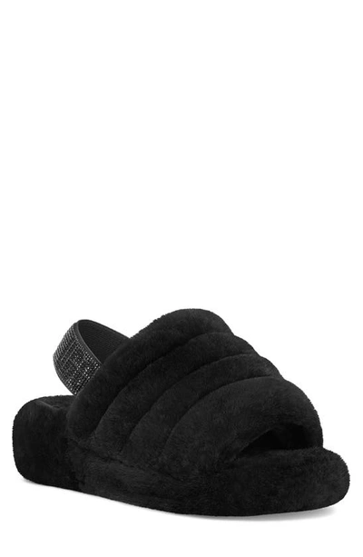 Ugg Fluff Yeah Shearling Bling Slingback Slippers In Black