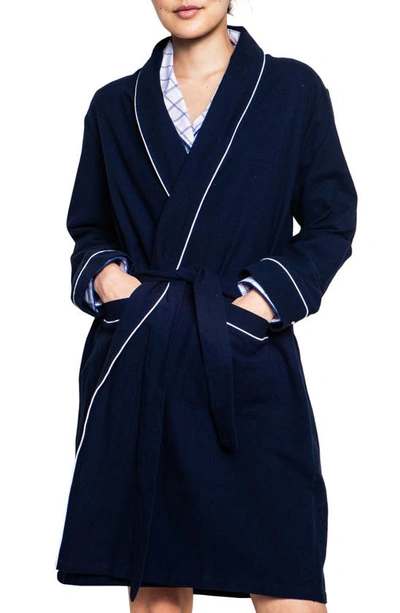 Petite Plume Flannel Cotton Robe In Navy