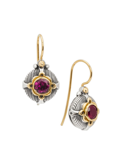 Konstantino Delos Two-tone Rhodolite Garnet Earrings In Silver