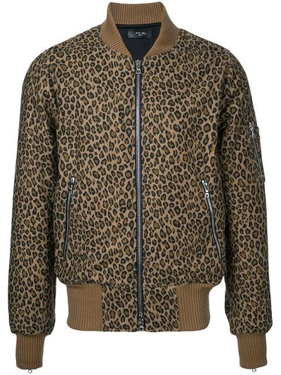 Amiri Leopard Print Bomber Jacket In Brown