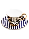 Richard Brendon The Superstripe Tea Saucer & Gold Teacup In Navy White Gold