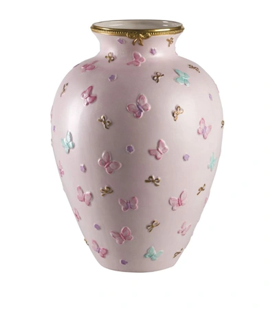 Villari Porcelain Medium Butterfly Vase (25cm) In Pink